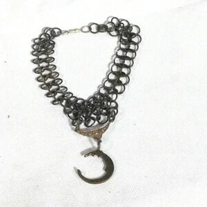 One of a kind Chainmail Crescent Moon Necklace barrel clasp